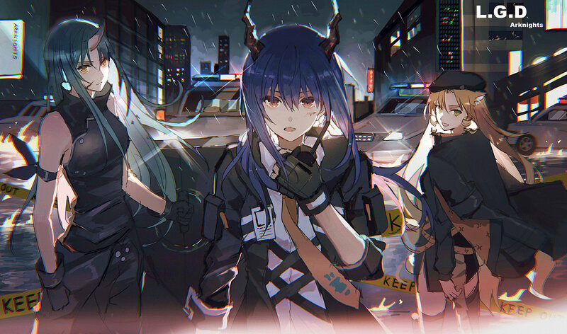 Three Female Characters in City — Blue