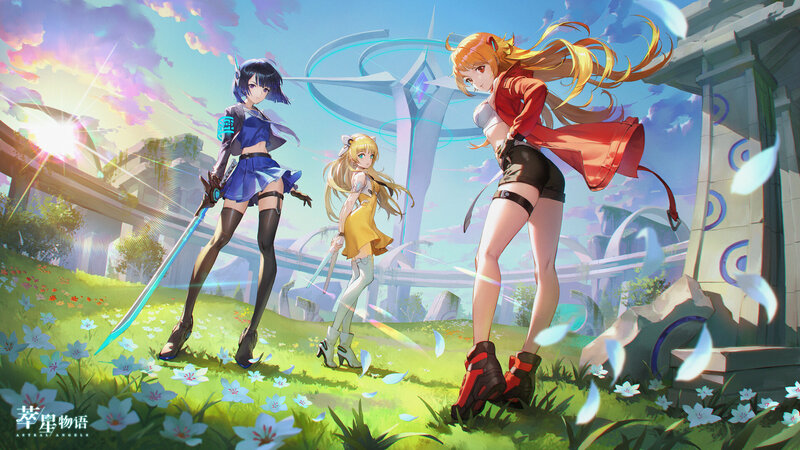 Three Female Characters in Field — Green