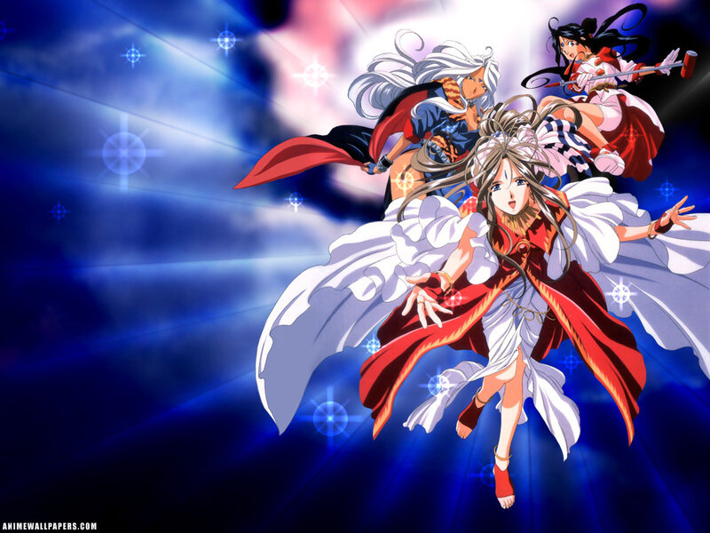 Three Female Characters in Flight — Blue