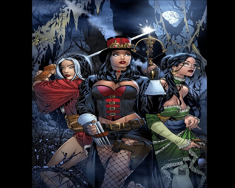 Three Female Characters in Forest