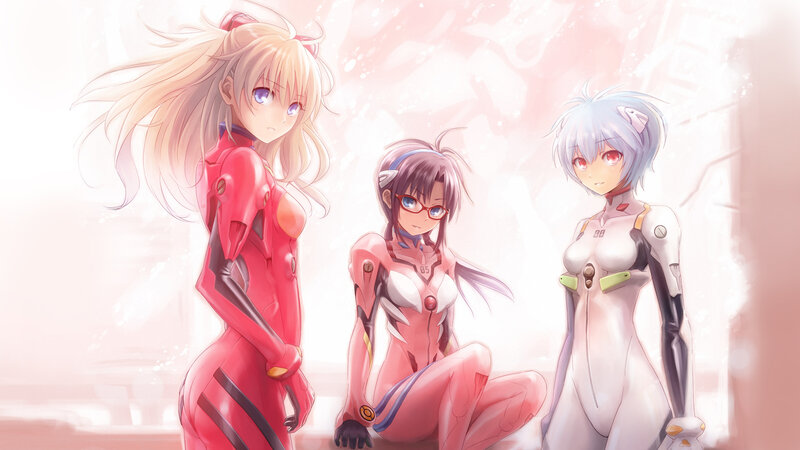 Three Female Characters in Suits — Pink, Serene