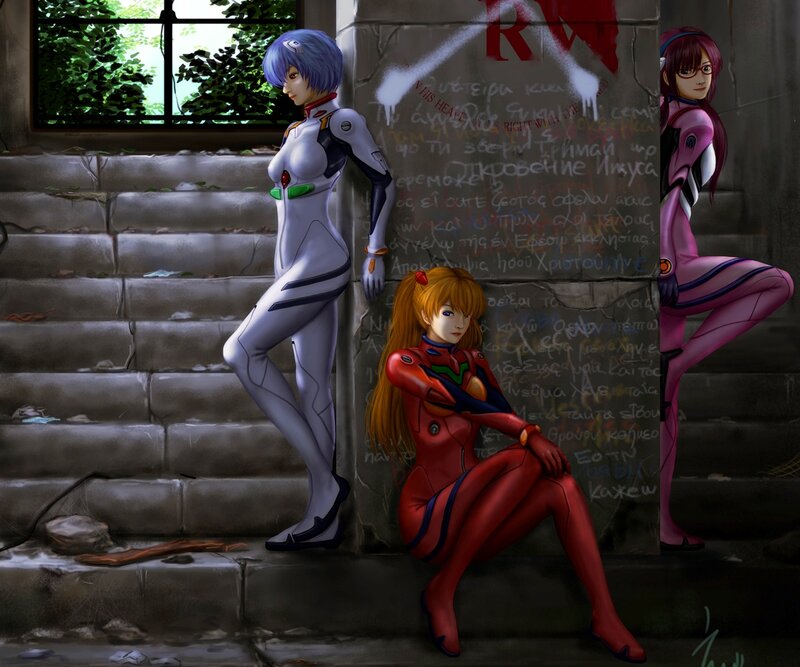 Three Female Characters in Suits — Red