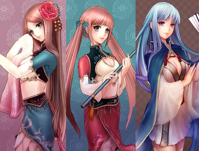 Three Female Characters — Pink, Calm