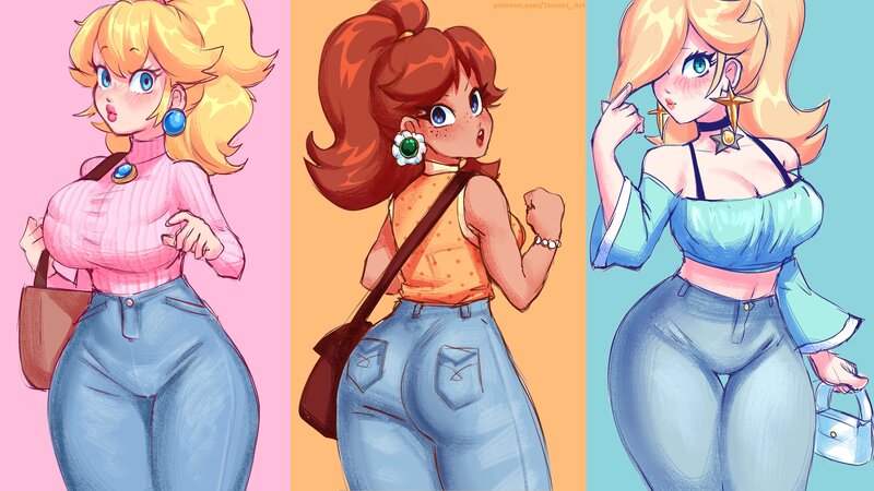 Three Female Characters — Pink, Playful