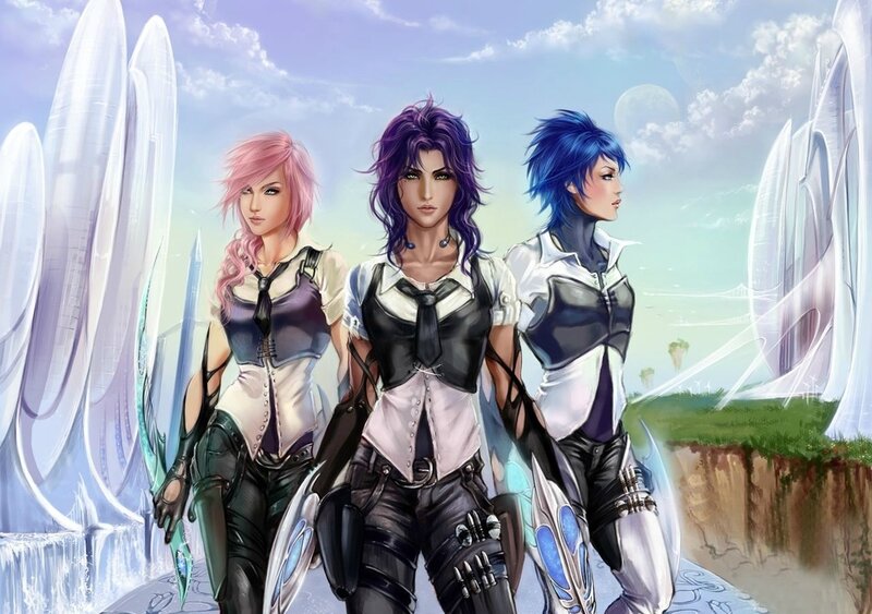 Three Female Characters — Purple, Dramatic, Afternoon