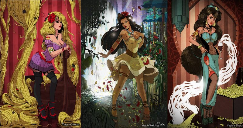 Three Female Characters — Purple, Dramatic, Digital Art, Long Hair