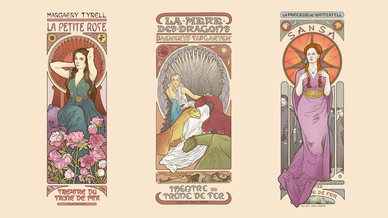 Three Female Characters — Purple, Dramatic, Illustration