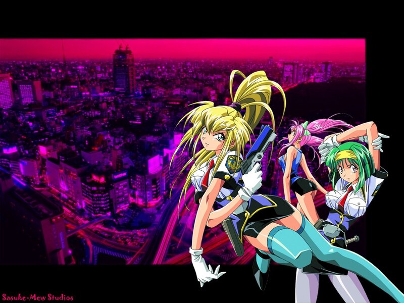 Three Female Characters — Purple, Dramatic, Night, Anime