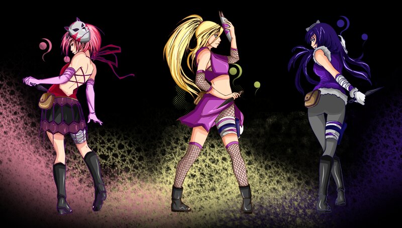 Three Female Characters — Purple, Dramatic, Night
