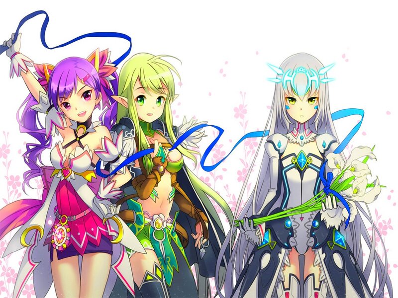 Three Female Characters — Purple, Playful