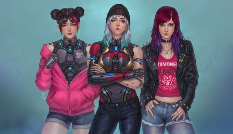 Three Female Characters — Teal