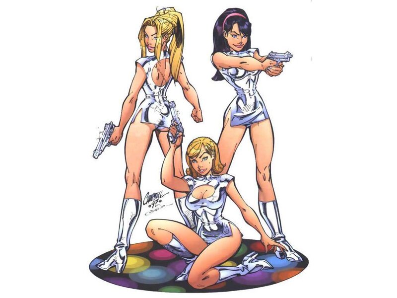 Three Female Characters — White, Action, Comic