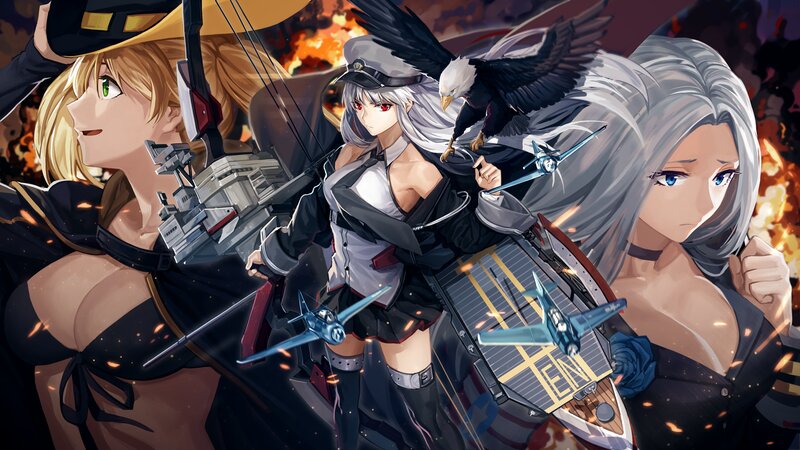 Three Female Characters with Aircraft