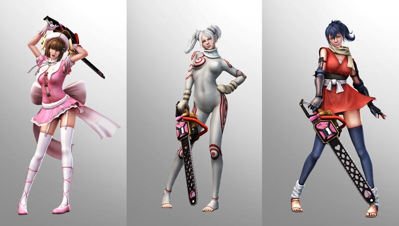 Three female characters with chainsaws