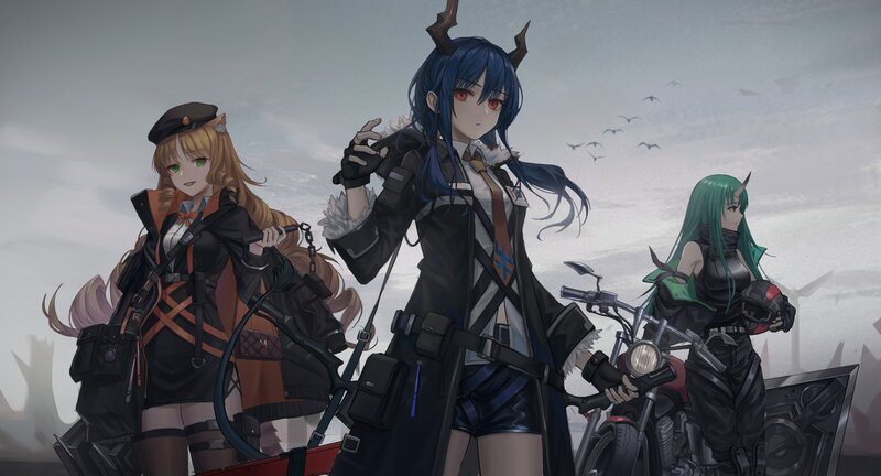 Three Female Characters with Motorcycles