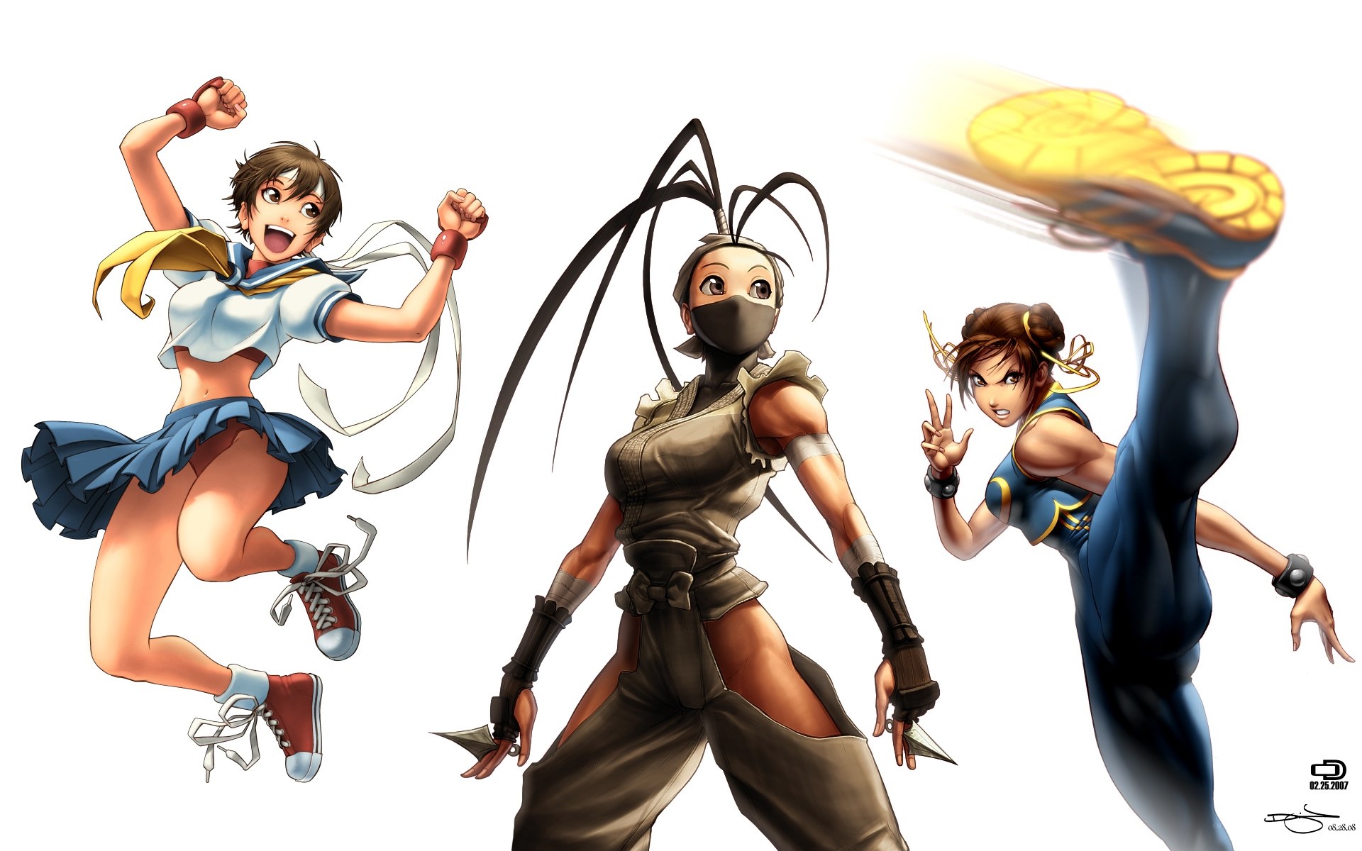 Three female fighters in action