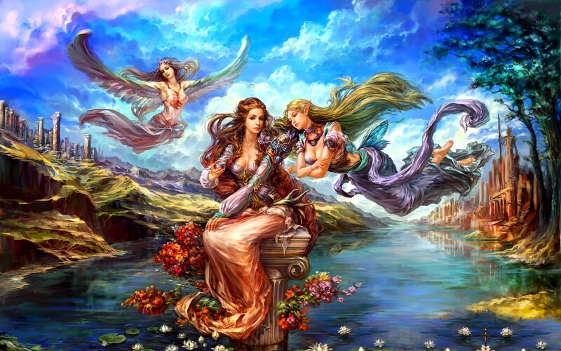 Three Female Figures by River