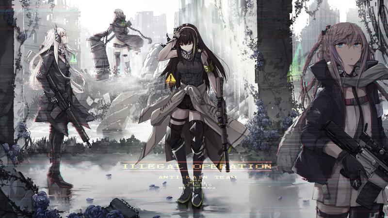 Three Female Soldiers — Gray, Dramatic, Anime