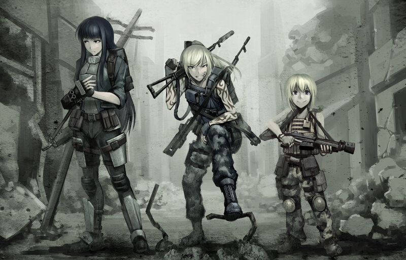 Three Female Soldiers — Gray