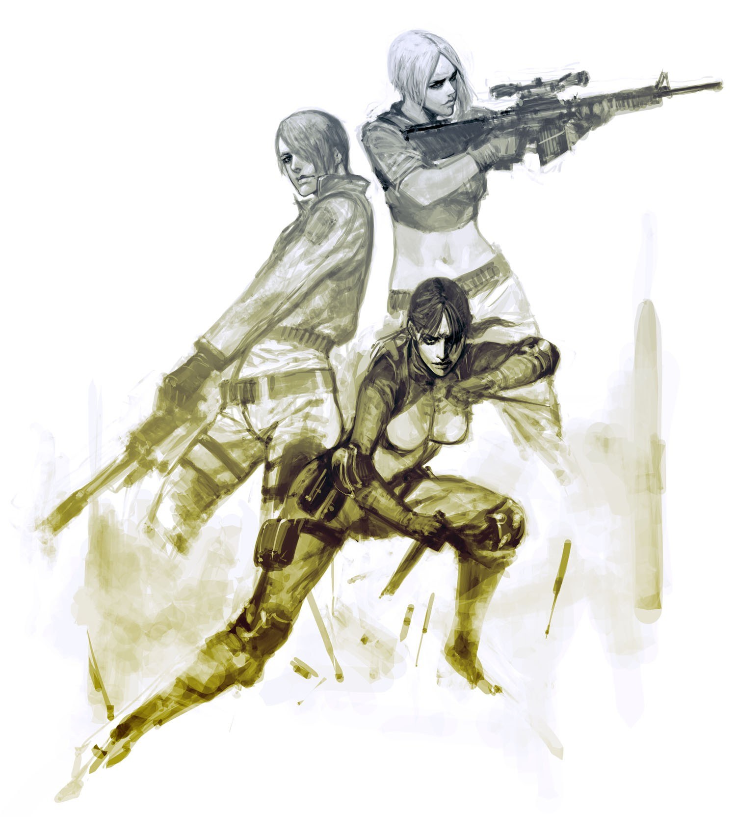 three female soldiers in combat