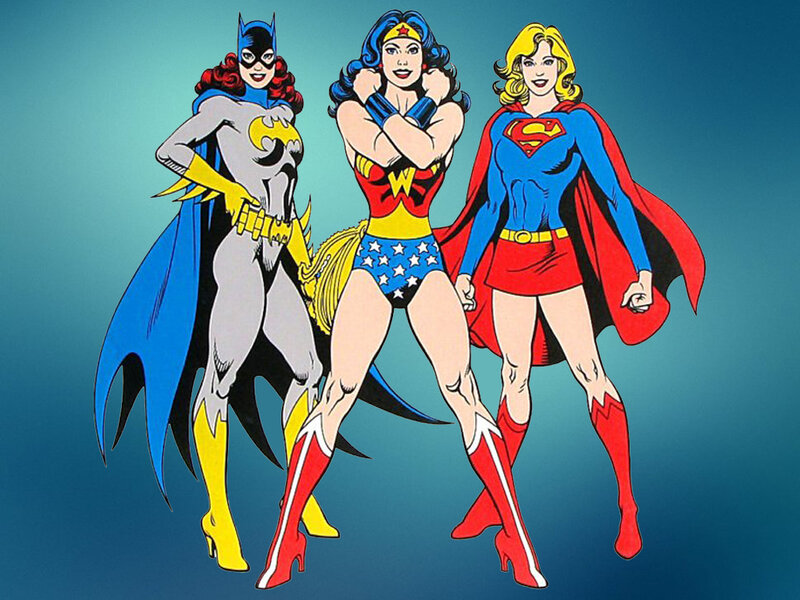 Three Female Superheroes — Blue, Confident, Comic