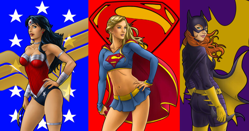 Three Female Superheroes — Blue, Confident