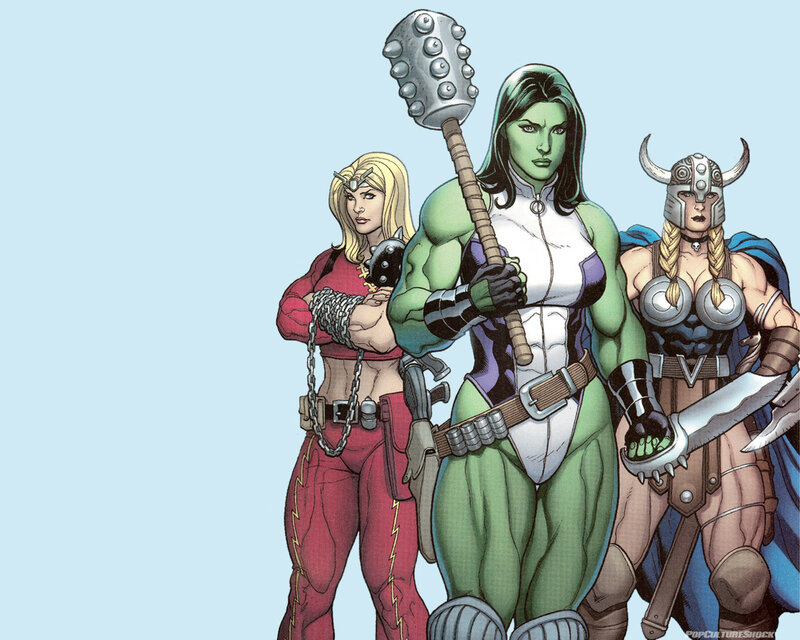 Three Female Superheroes — Green