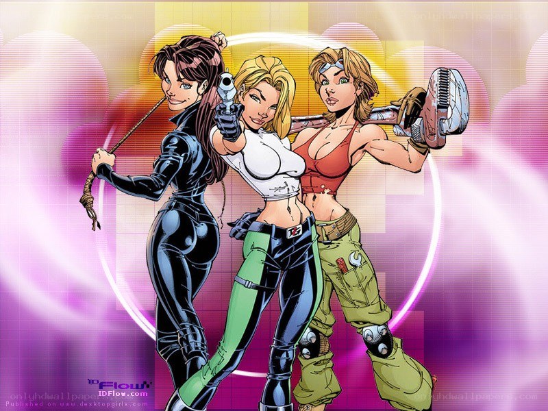three female superheroes in action