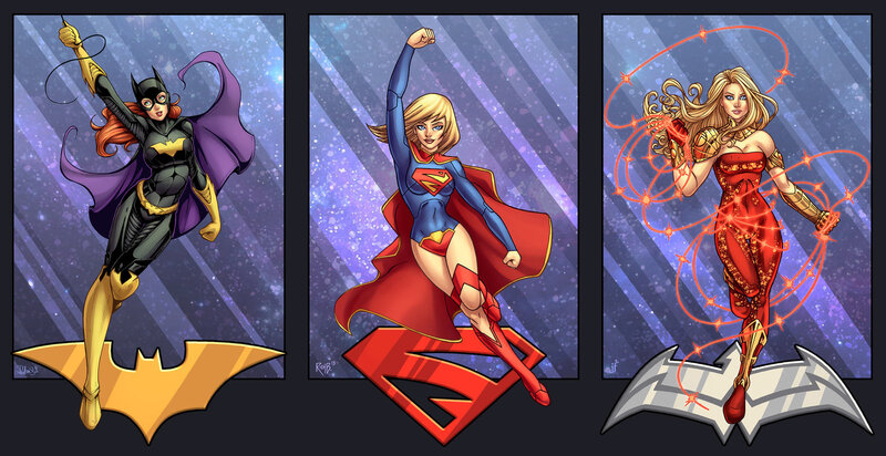 Three Female Superheroes — Purple