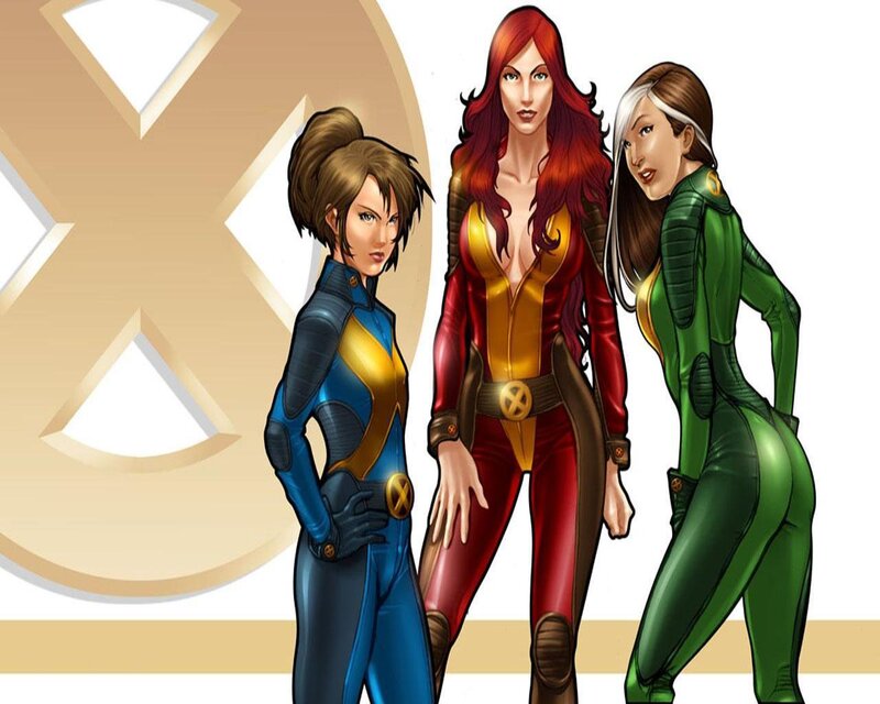 Three Female Superheroes — Red, Confident