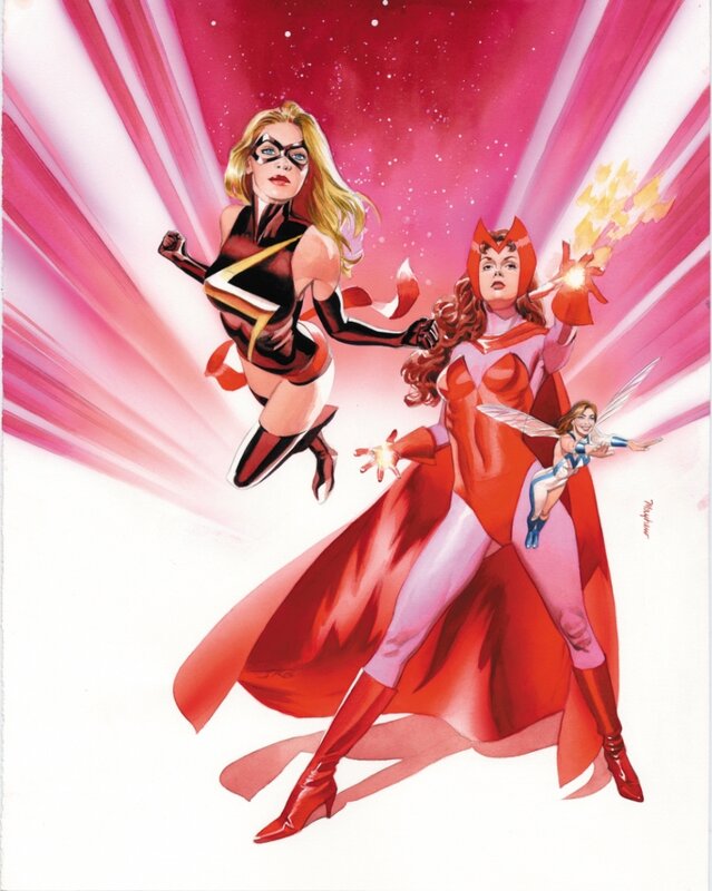 Three Female Superheroes — Red, Dramatic, Comic, Cape