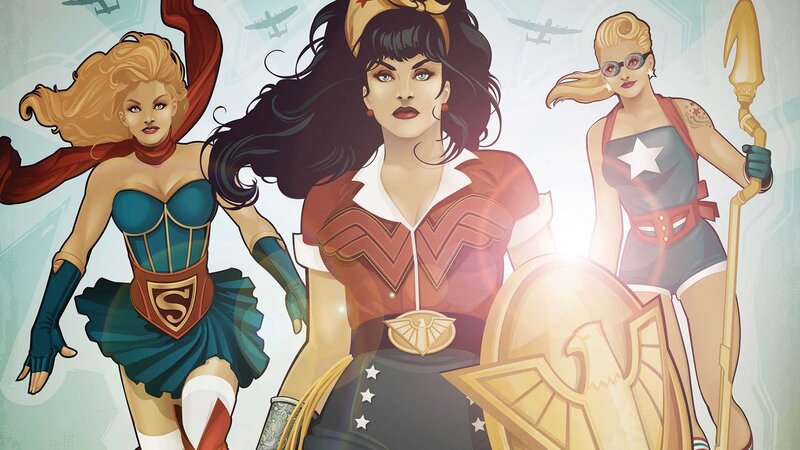 Three Female Superheroes — Red, Dramatic, Comic