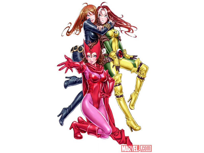 Three Female Superheroes — Red, Dynamic
