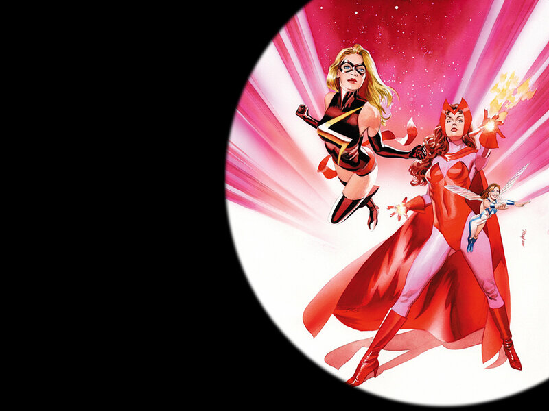 Three Female Superheroes — Red