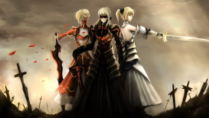 Three Female Warriors — Black, Dramatic, Digital Art