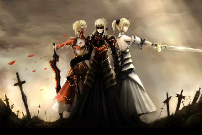 Three Female Warriors — Black, Dramatic, Sunset