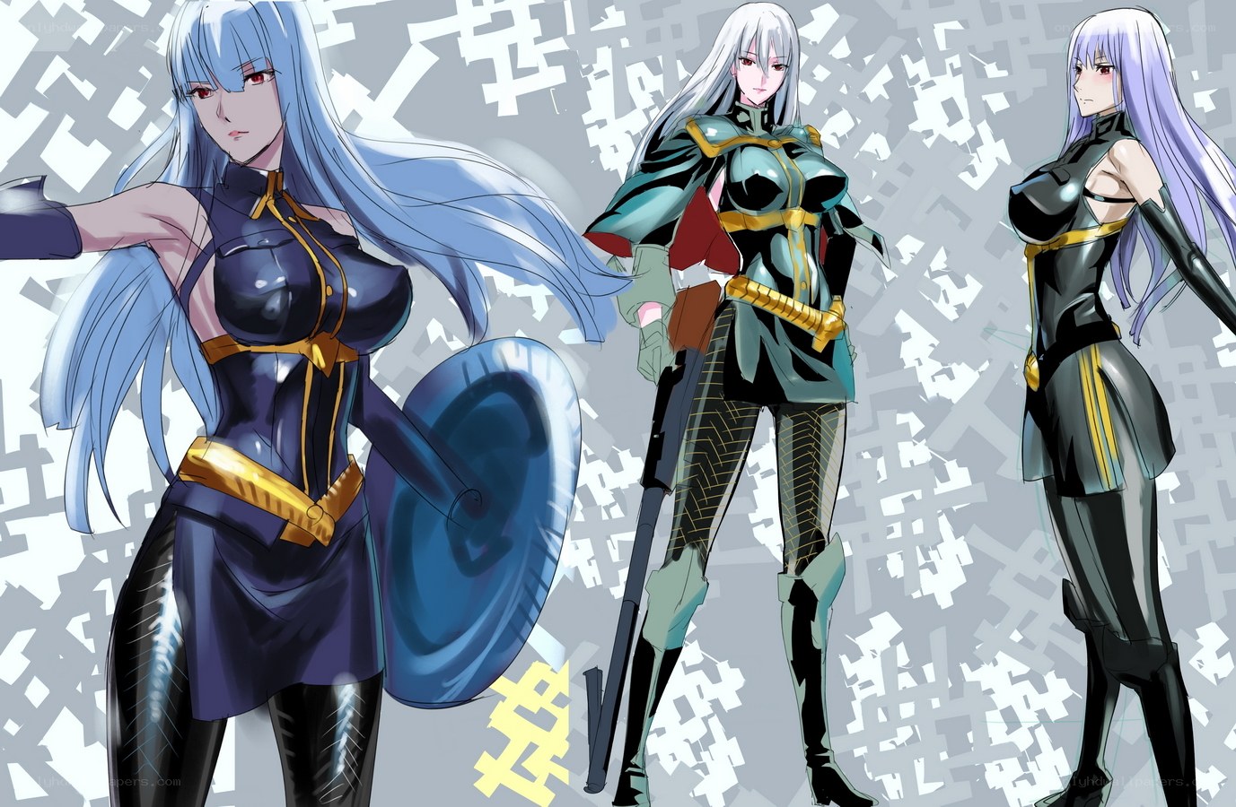 three female warriors in armor
