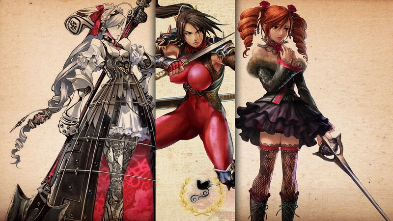Three female warriors in fantasy attire