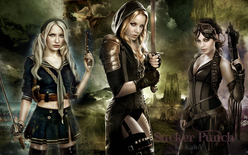 Three female warriors in fantasy gear