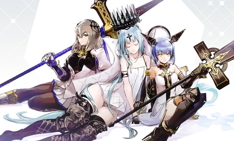 Three Female Warriors — White, Dramatic