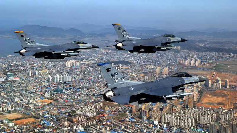 Three Fighter Jets Flying — Gray