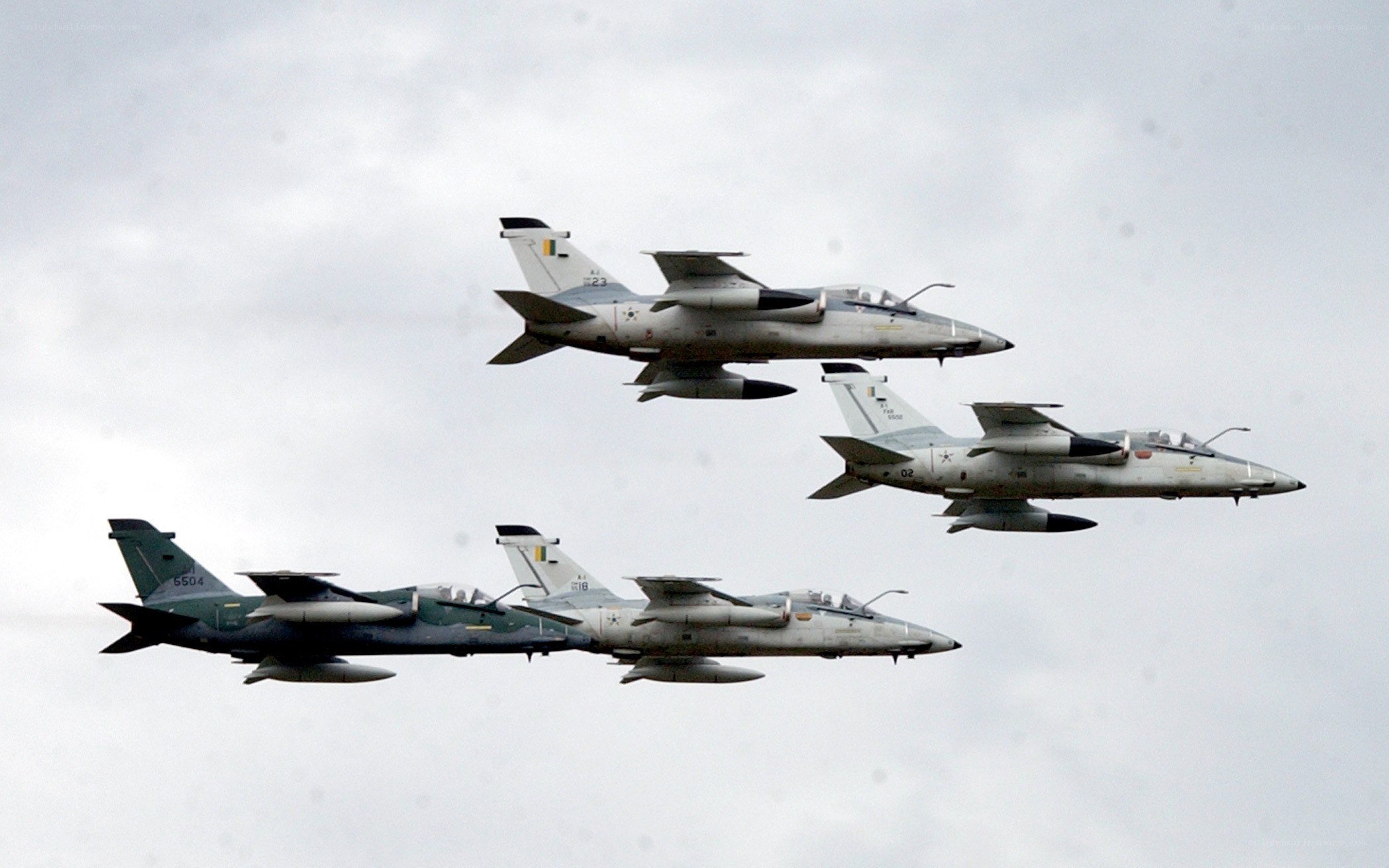 Three fighter jets in formation