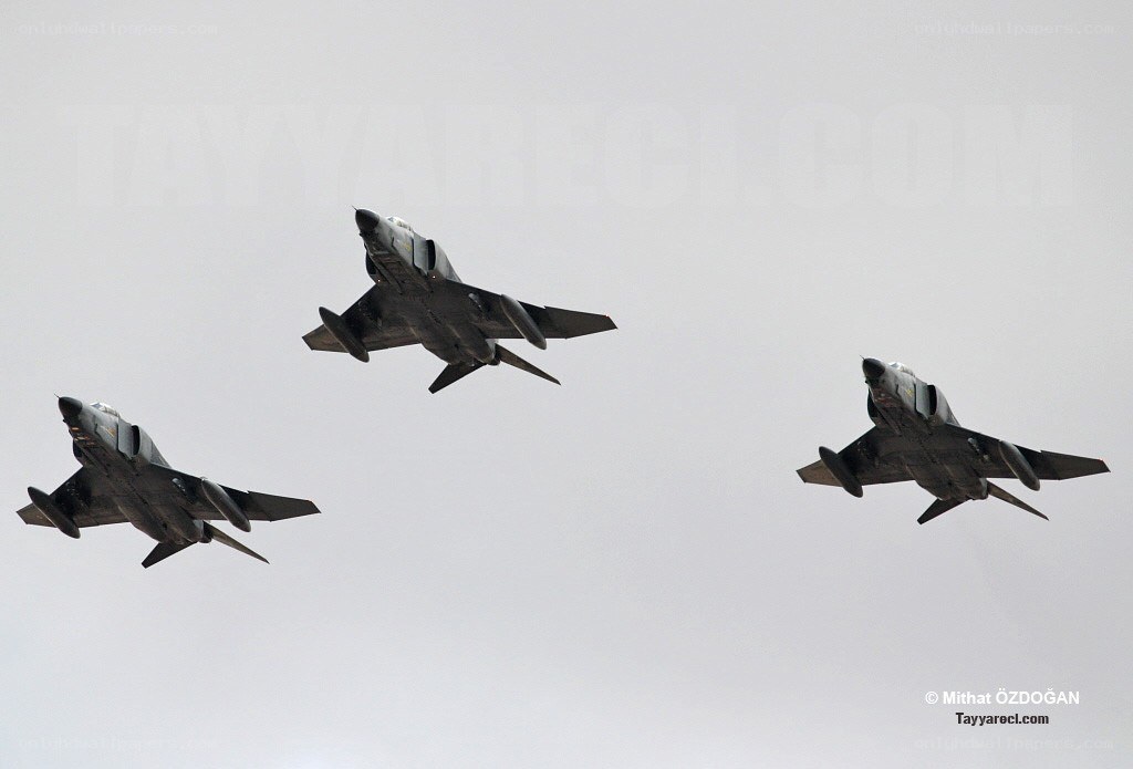 Three fighter jets in formation