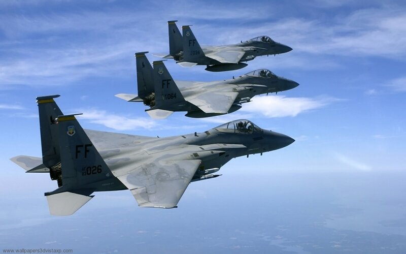 Three Fighter Jets in Formation — Afternoon