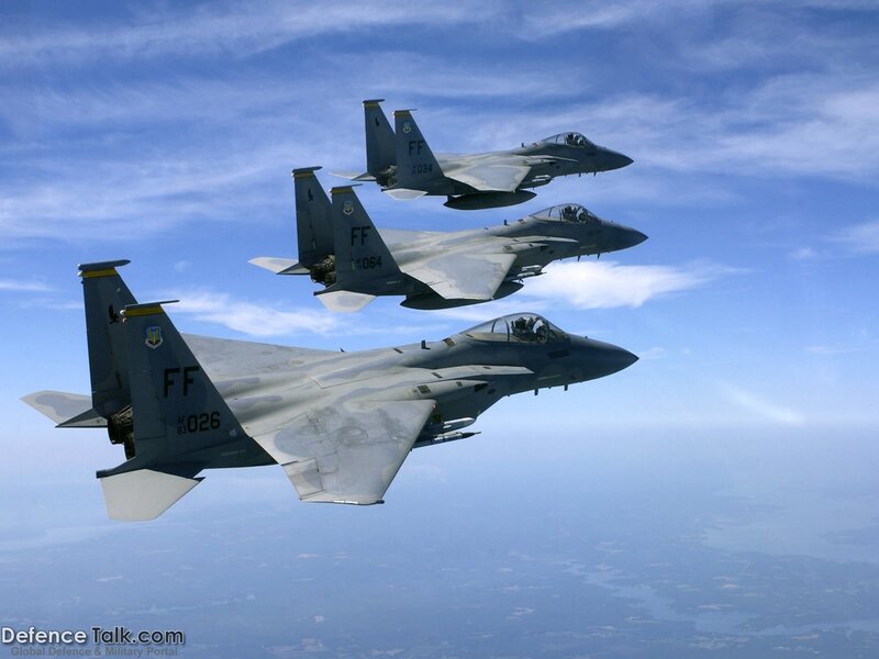 Three Fighter Jets in Formation — Blue, Calm, Afternoon, Photograph, Aircraft, Sky