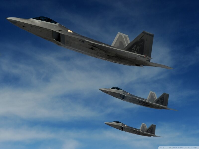 Three Fighter Jets in Formation — Blue, Dramatic, Afternoon