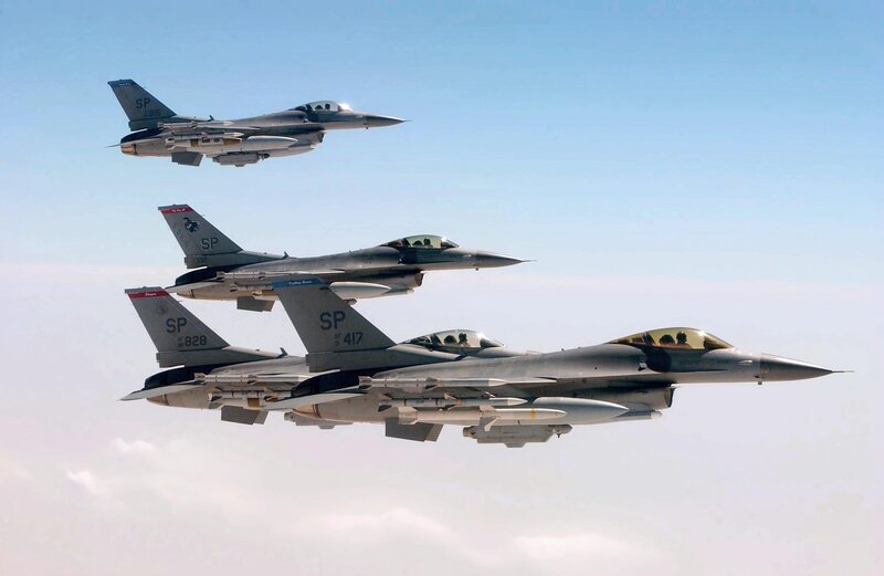 Three Fighter Jets in Formation — Gray, Calm, Afternoon, Photograph, Aircraft, Sky