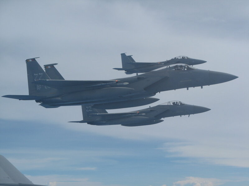 Three Fighter Jets in Formation — Gray, Calm, Afternoon, Photograph