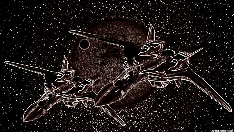 Three Fighter Jets in Space — Black