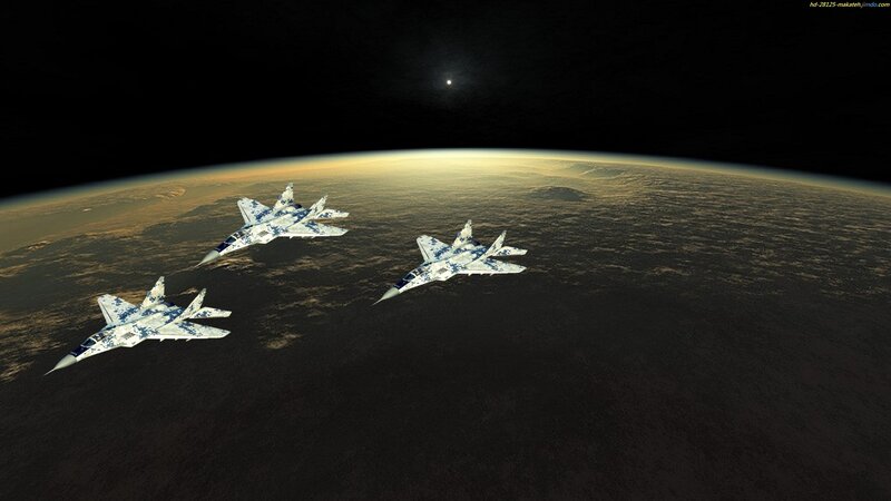 Three Fighter Jets in Space